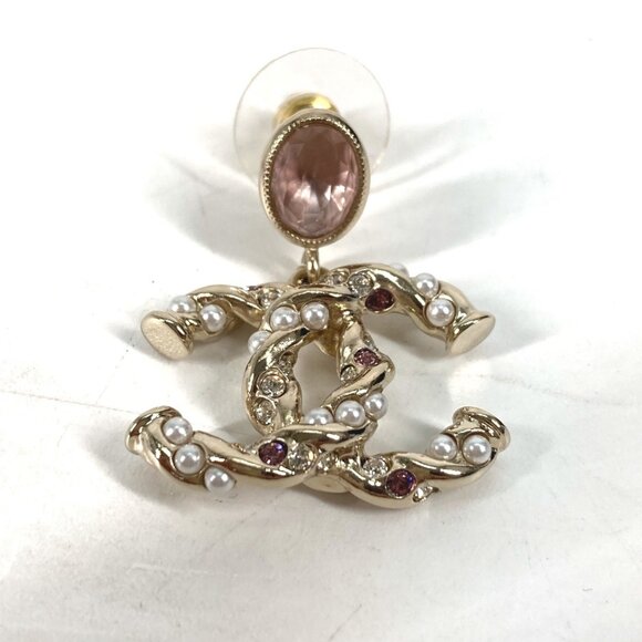 CHANEL Pink Pearl Logo Earrings